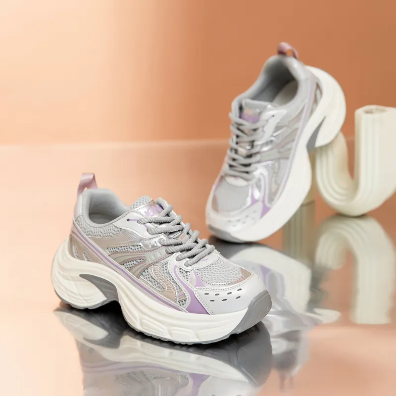RED DRAGONFLY Chunky Sneakers Lightweight Height Increasing Low Top Casual Shoes Women's White Gold Gray Purple-12