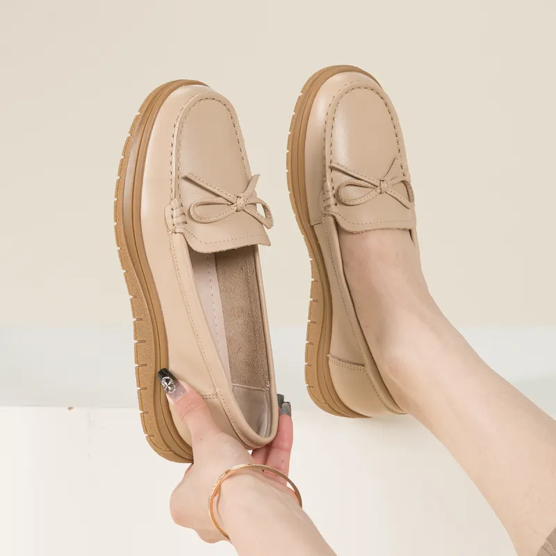 RED DRAGONFLY Gommino Loafers Small Leather Shoes Slip on Unlined Shoes Women's Black/Beige/Apricot-18