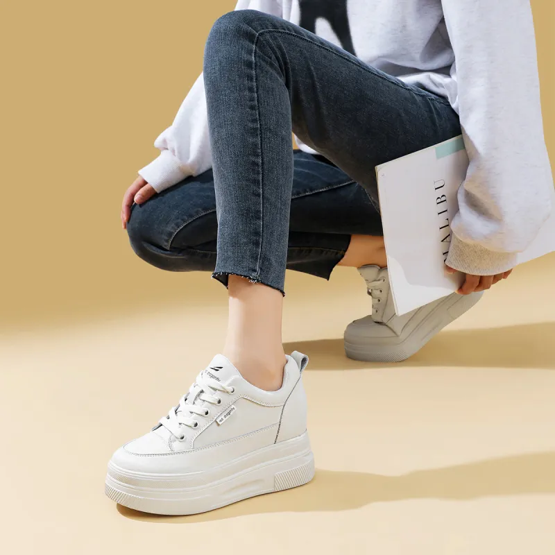 RED DRAGONFLY Platform Shoes Height Increasing Lightweight Low-Top Casual Shoes Women's White Black-12