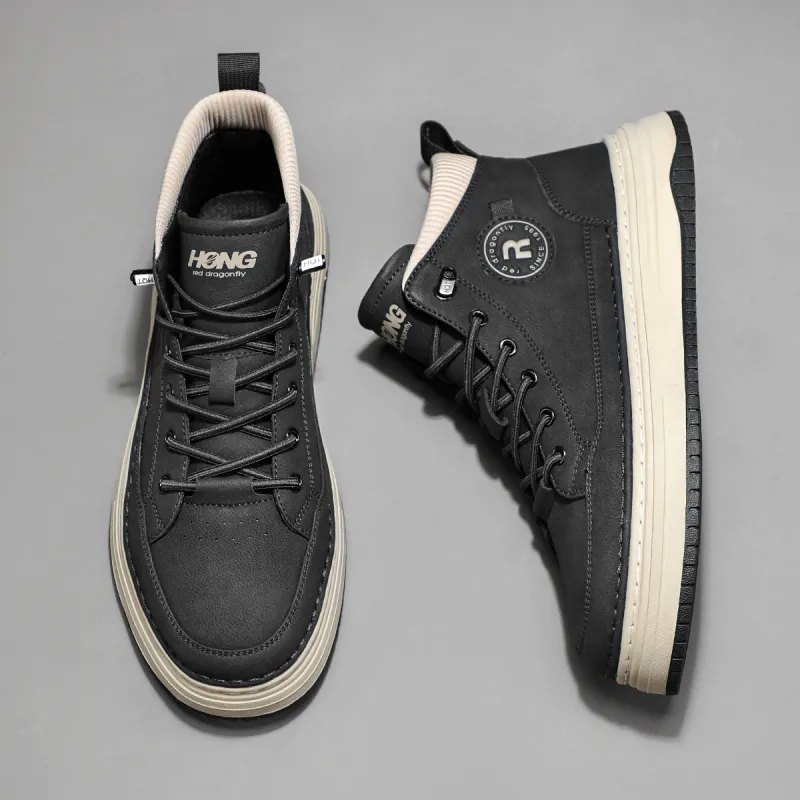 RED DRAGONFLY High Top Shoes Warm And Lightweight High Top Casual Shoes Men's Black/Khaki-4