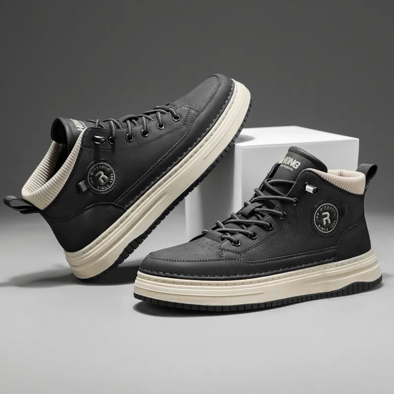 RED DRAGONFLY High Top Shoes Warm And Lightweight High Top Casual Shoes Men's Black/Khaki-7