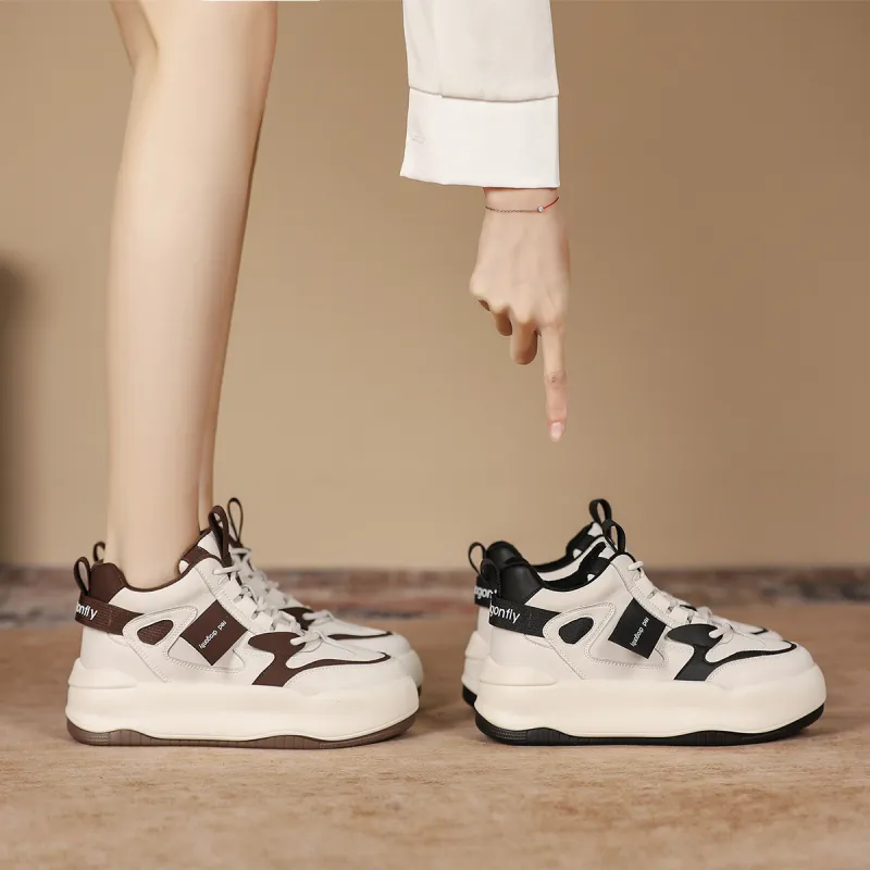 RED DRAGONFLY Platform Shoes Warm Height Increasing Mid-Top Casual Shoes Women's White Black White Brown-7
