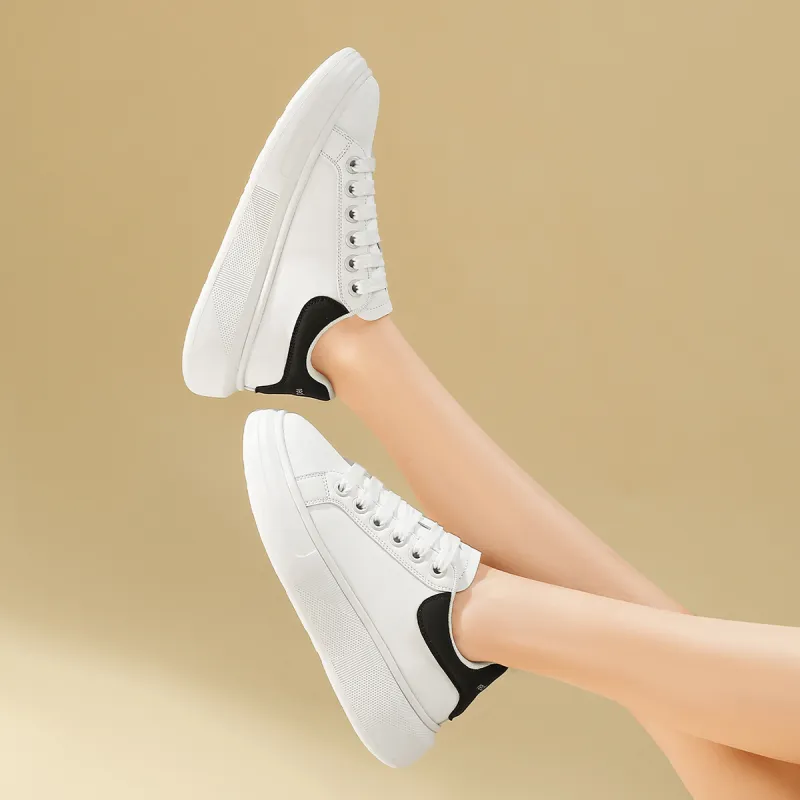 RED DRAGONFLY Small White Shoes Height Increasing Lightweight Low Top Casual Shoes Women's White Black White-6