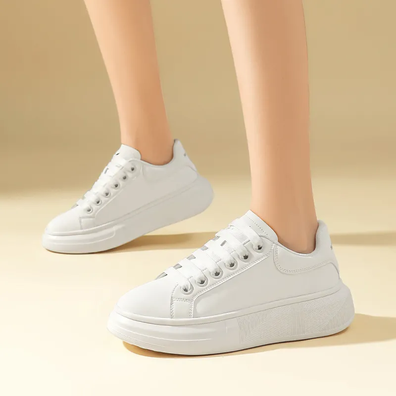 RED DRAGONFLY Small White Shoes Height Increasing Lightweight Low Top Casual Shoes Women's White Black White-12