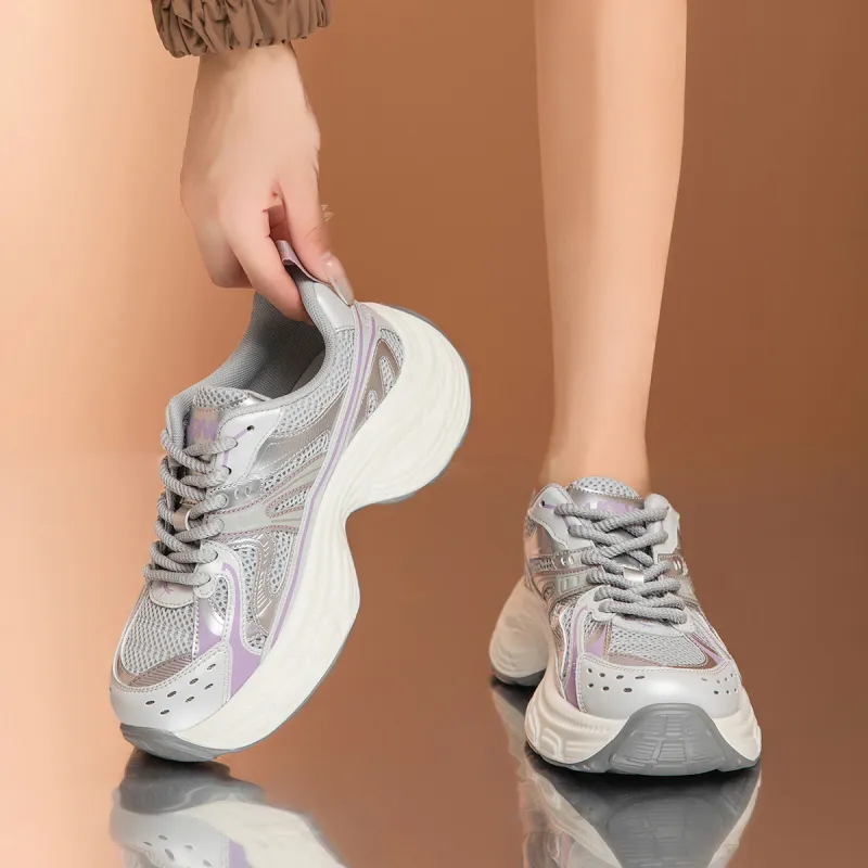 RED DRAGONFLY Chunky Sneakers Lightweight Height Increasing Low Top Casual Shoes Women's White Gold Gray Purple-10
