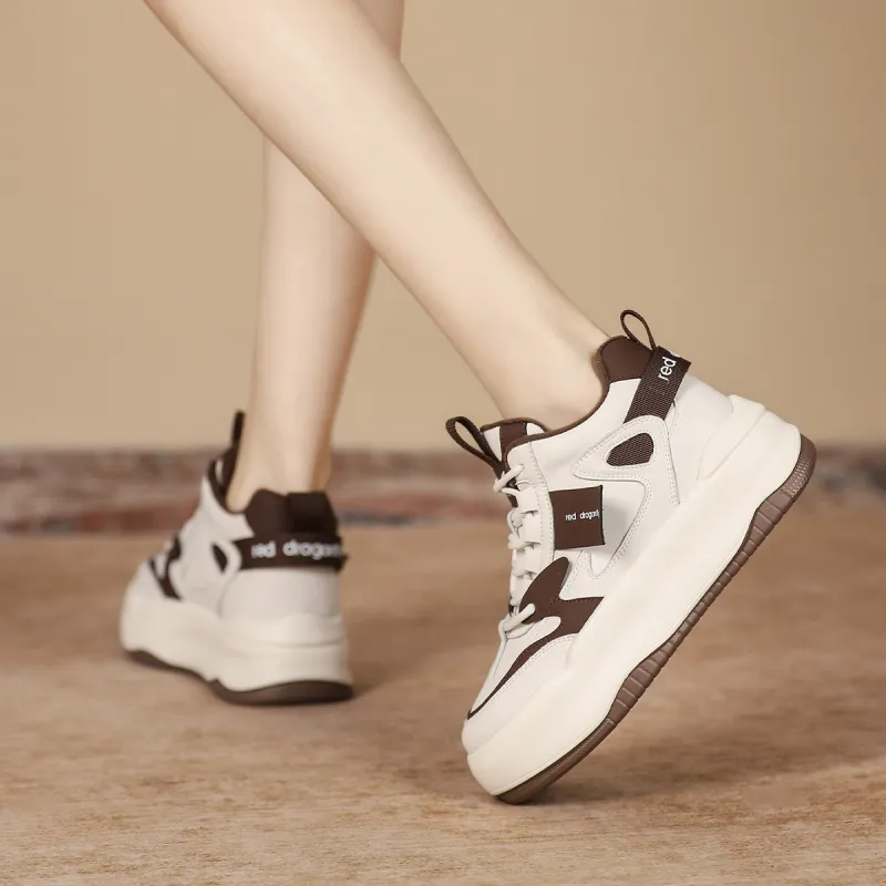 RED DRAGONFLY Platform Shoes Warm Height Increasing Mid-Top Casual Shoes Women's White Black White Brown-11