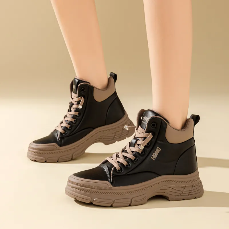 RED DRAGONFLY Flat Shoes Lightweight Warm High Top Casual Shoes Women's Black Coffee Light Coffee-3