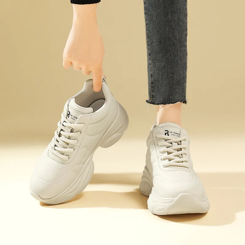 RED DRAGONFLY Puffy Shoes Height Increasing Lightweight High Top Casual Shoes Women's Black Beige-11