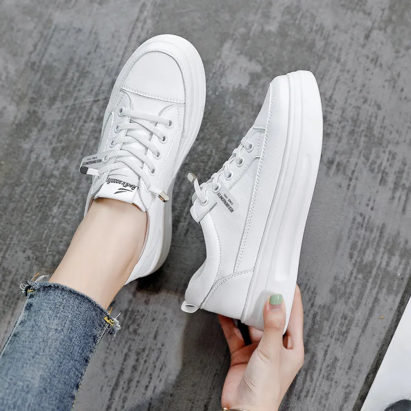 RED DRAGONFLY Low Top Women's Trendy Fashion Casual White Sneakers Women's White Round Tip Platform-2