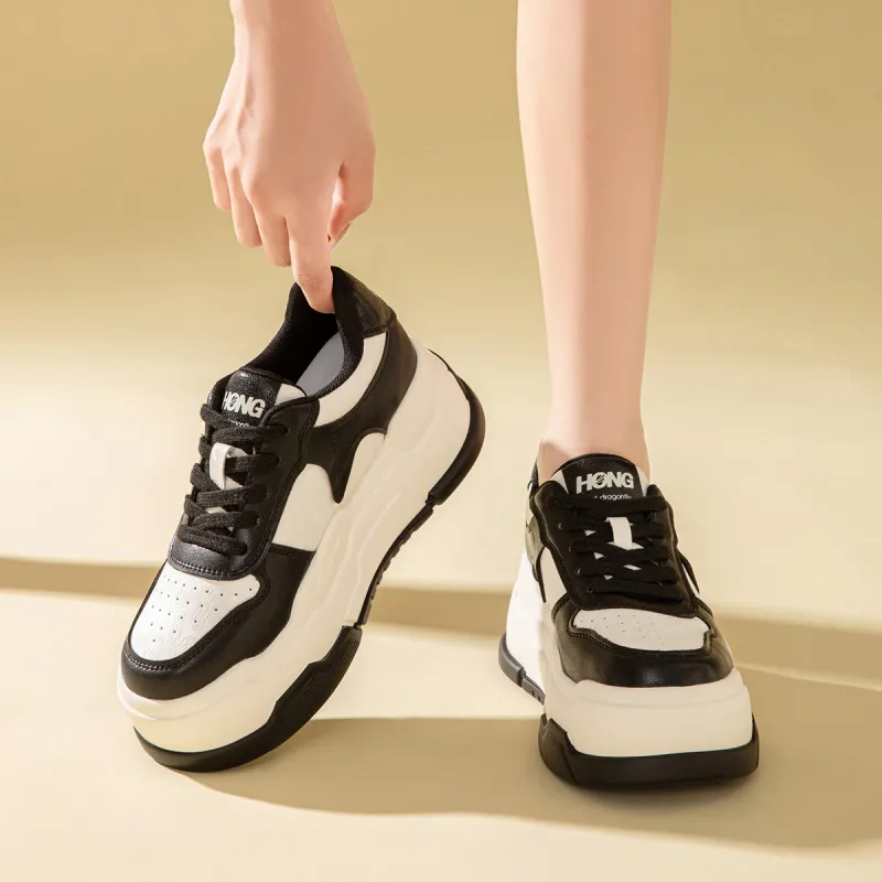 RED DRAGONFLY Platform Shoes Height Increasing Lightweight Low Top Casual Shoes Women's Beige Black Ecru-6
