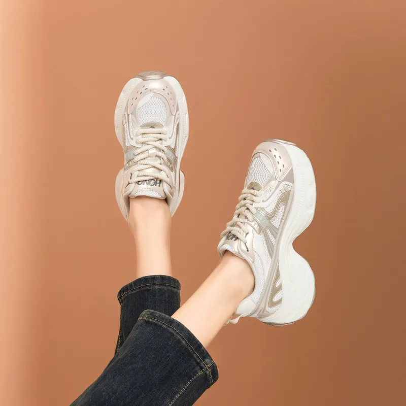 RED DRAGONFLY Chunky Sneakers Lightweight Height Increasing Low Top Casual Shoes Women's White Gold Gray Purple-4