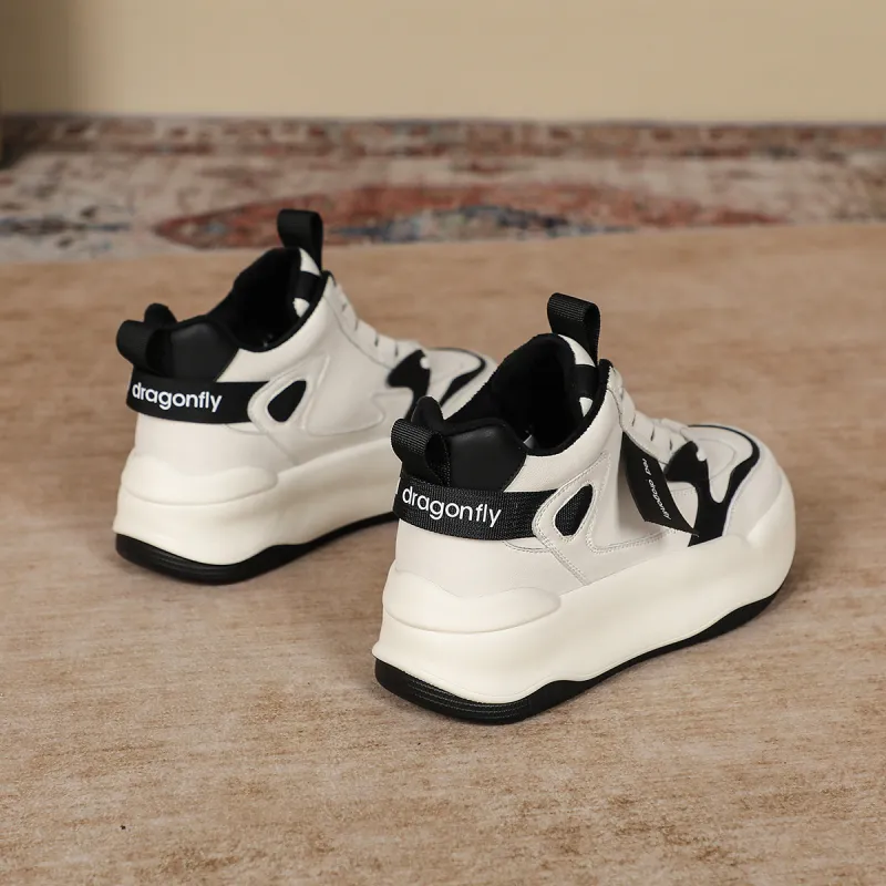 RED DRAGONFLY Platform Shoes Warm Height Increasing Mid-Top Casual Shoes Women's White Black White Brown-18