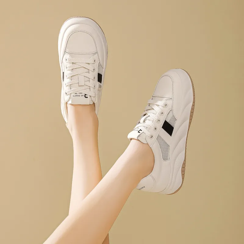 RED DRAGONFLY Small White Shoes Lightweight And Breathable Low Top Casual Shoes Women's White Black And White Apricots-2