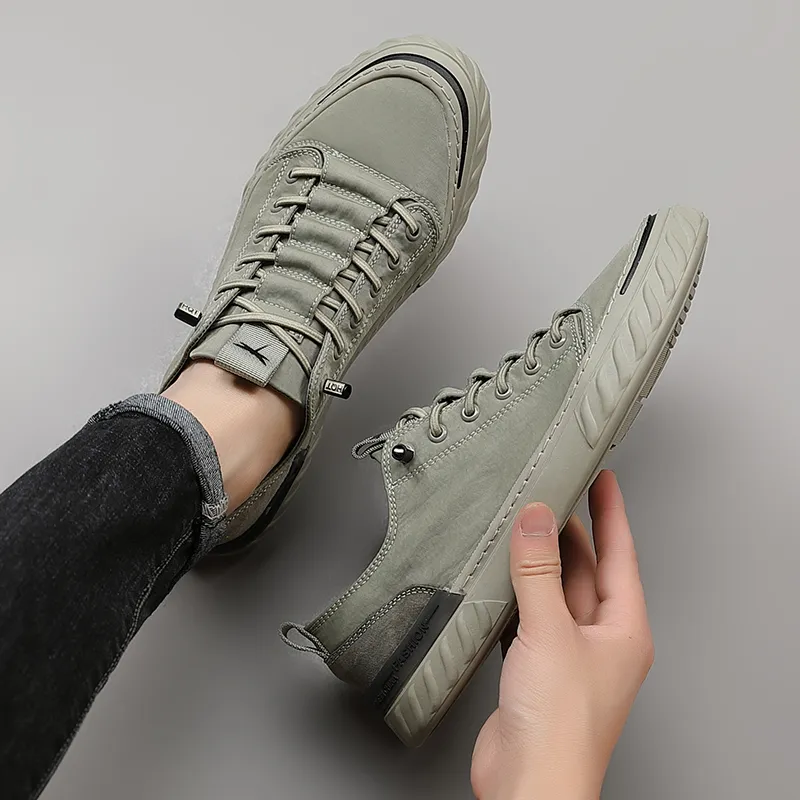 RED DRAGONFLY Skateboard Shoes Men Low Top Gray/Army Green/Apricot-8