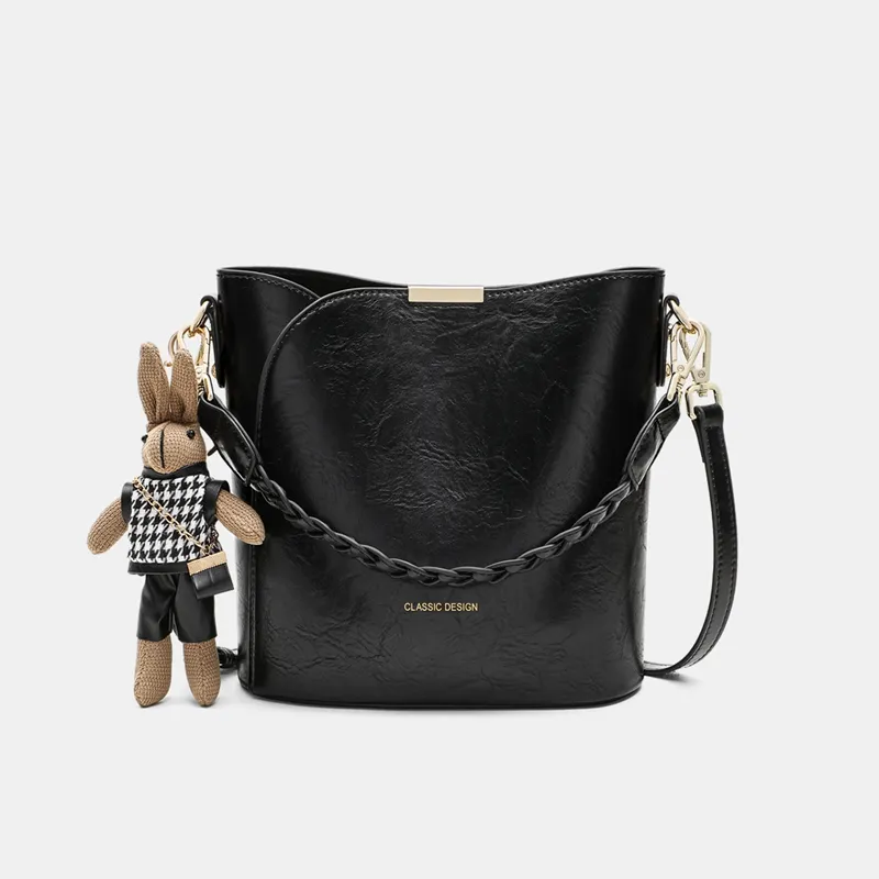 VINEY Cow Leather Shoulder Bag Crossbody Bag Bucket Bag Handbag Regular Women's Coffee/Black-7