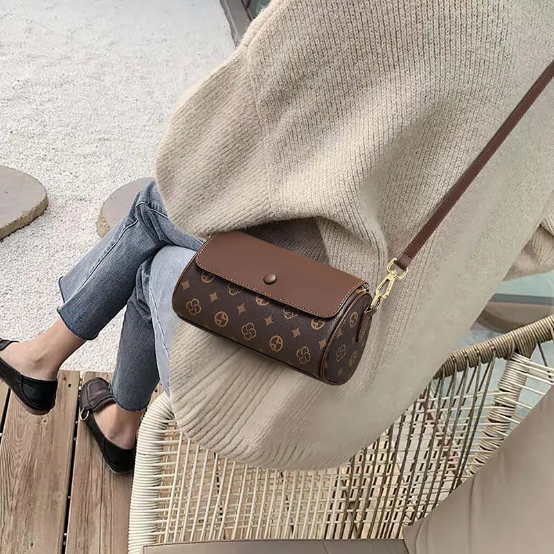 VINEY Synthetic Leather Shoulder Bag Crossbody Bag Cylinder Bag Regular Women's Coffee-1