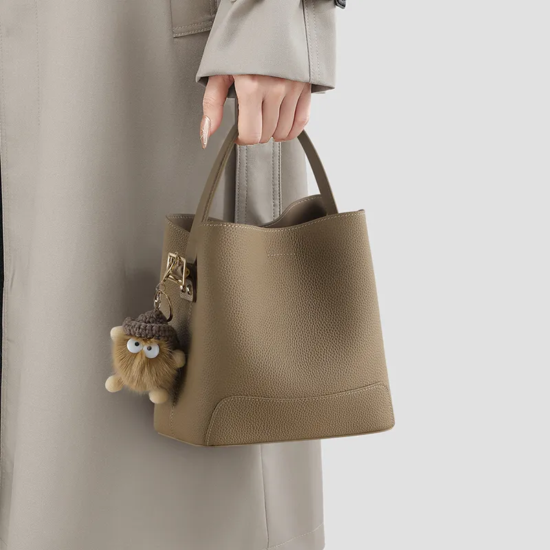 VINEY Cow Leather Shoulder Bag Crossbody Bag Bucket Bag Regular Women's Elephant Gray-3