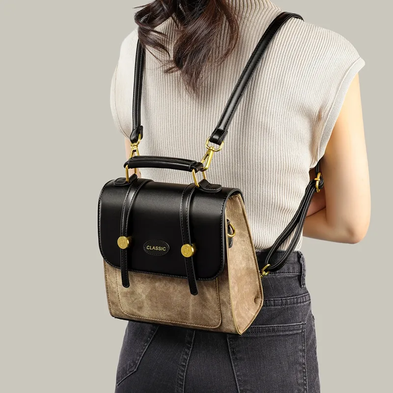 VINEY Synthetic Leather Shoulder Bag Crossbody Bag Backpack Regular Women's Khaki & Black-1