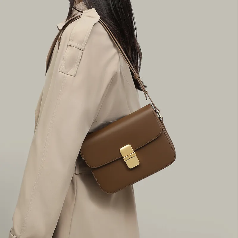 VINEY Cow Leather With Synthetic Leather Shoulder Bag, Crossbody Bag, Small Square Bag Regular Women's Black-16