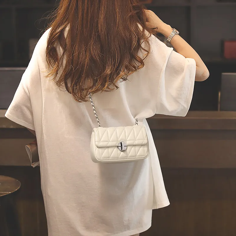 VINEY Synthetic Leather Small Square Bag Shoulder Bag Crossbody Bag Small Size Women's Spring Light Pearl White-1