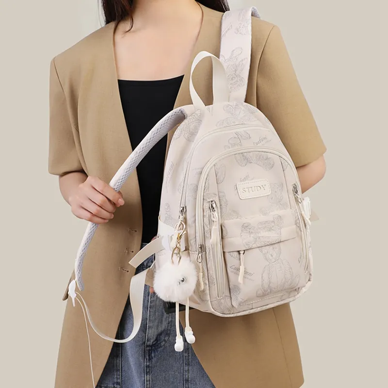 VINEY Fabric Backpack Large Size Women's Ecru/off-White Small Size-7