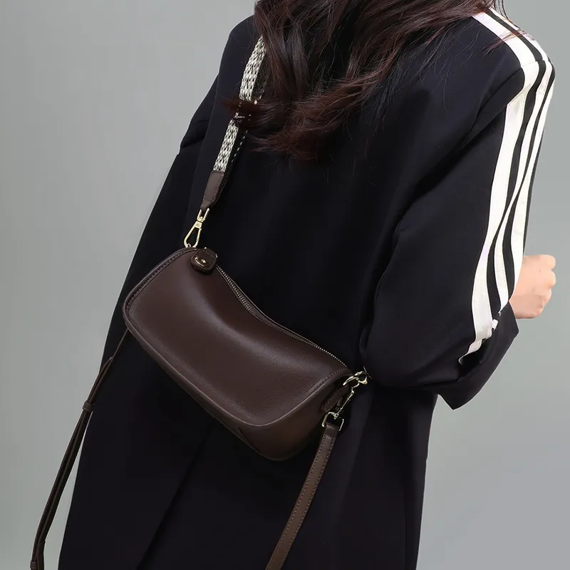 VINEY Cow Leather Shoulder Bag Crossbody Bag Pillow Bag Regular Women's Coffee-4