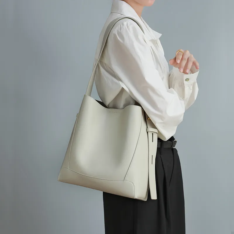 VINEY Cow Leather Shoulder Bag, Crossbody Bag, Bucket Bag Large Size Women's Cocoa Brown-10