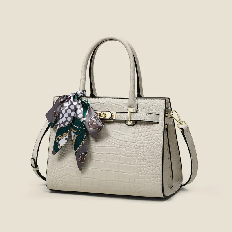 VINEY Cow Leather Handbag, Shoulder Bag, Crossbody Bag Regular Women's White/Apricot-4