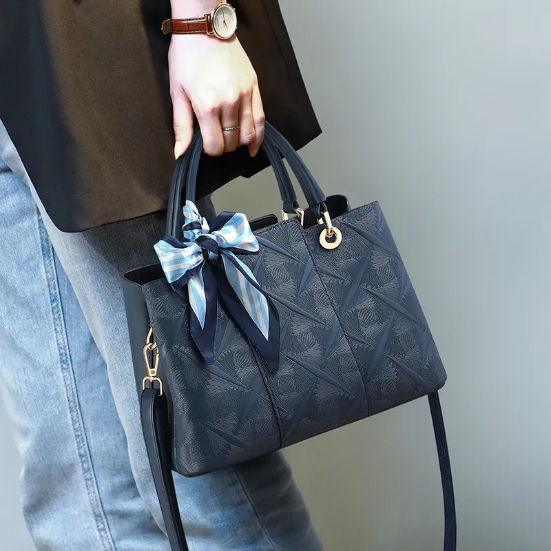 VINEY Cow Leather Handbag, Shoulder Bag, Crossbody Bag Regular Women's Blue-1