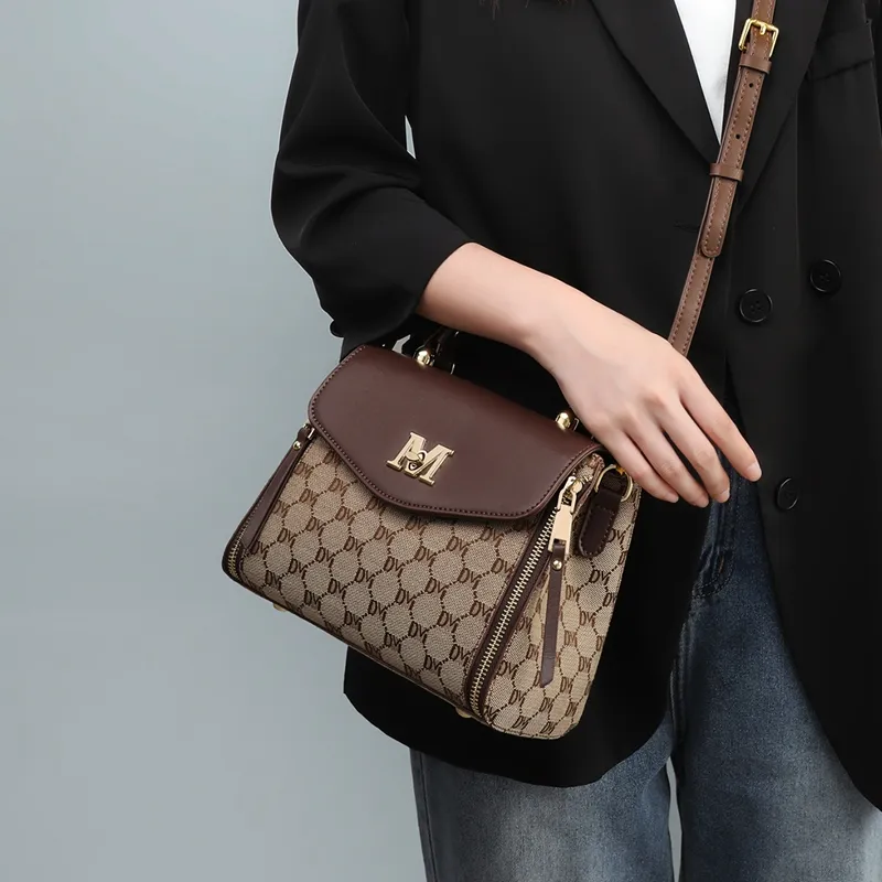 VINEY Fabric With Synthetic Leather Crossbody Bag Shoulder Bag Handbag Mom Bag Medium Size Women's Coffee/Earth Yellow-2