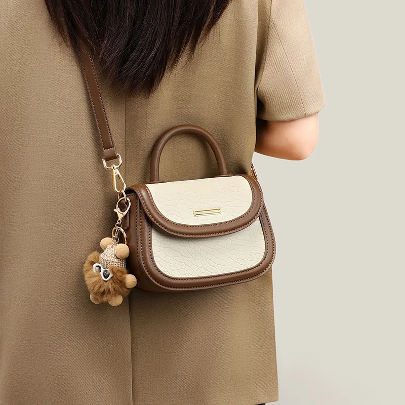 VINEY Cow Leather Handbag, Saddle Bag, Crossbody Bag, Shoulder Bag Small Size Women's Brown-7
