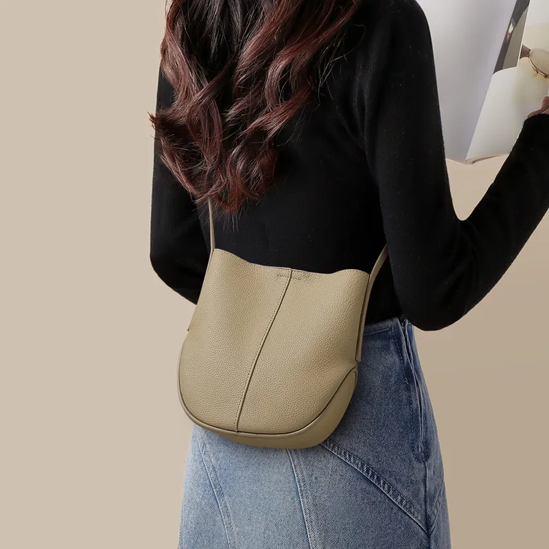 VINEY Cow Leather Shoulder Bag, Crossbody Bag, Bucket Bag Regular Women's Elephant Gray-2