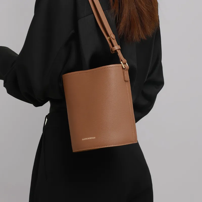 VINEY Cow Leather Underarm Bucket Bag, Shoulder Bag Mini Women's Camel Brown-4