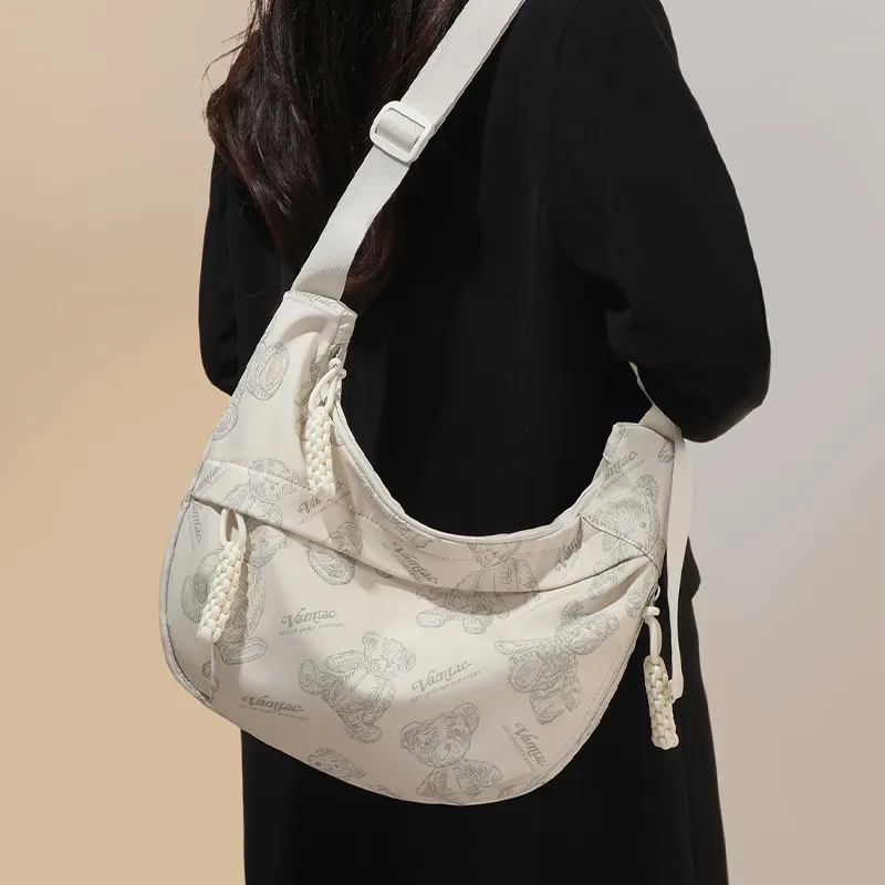 VINEY Fabric Shoulder Bag, Crossbody Bag Regular Women's Ecru-2