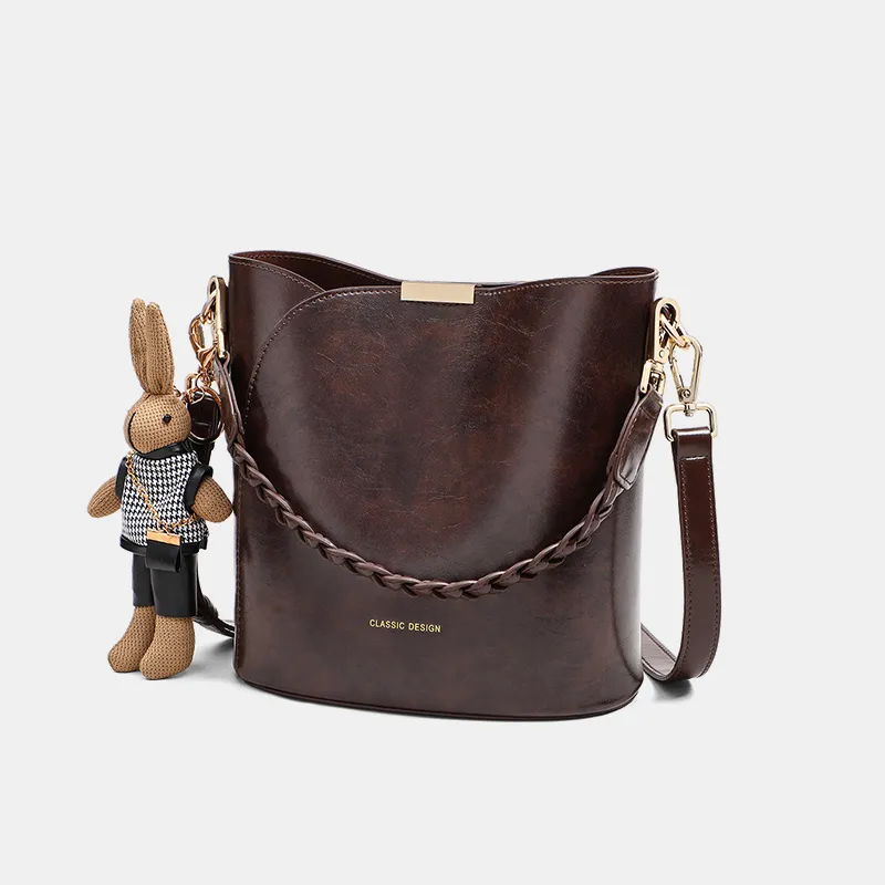 VINEY Cow Leather Shoulder Bag Crossbody Bag Bucket Bag Handbag Regular Women's Coffee/Black-3