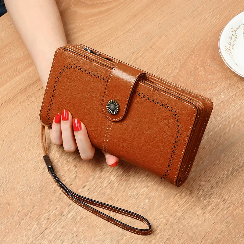 VINEY Cow Leather Wallet, Clutch, Coin Purse Trumpets Women's Vintage Brown-1