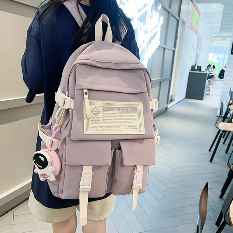 VINEY Nylon Fabric Backpack Laptop Bag Large Size Women's White-12