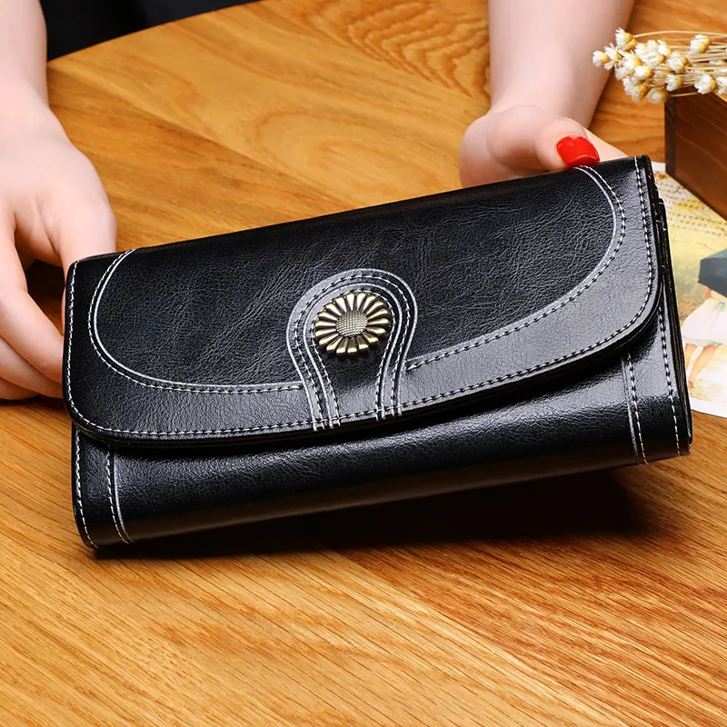 VINEY Cow Leather Wallet Money Clip Card Holder Clutch Small Size Unisex Black-3
