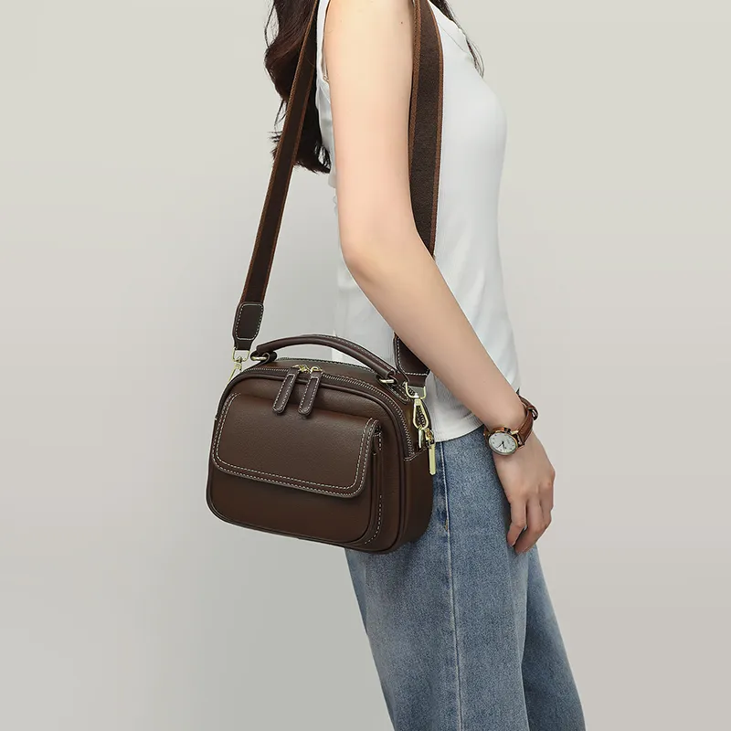 VINEY Synthetic Leather Shoulder Bag, Crossbody Bag Regular Women's Brown-3