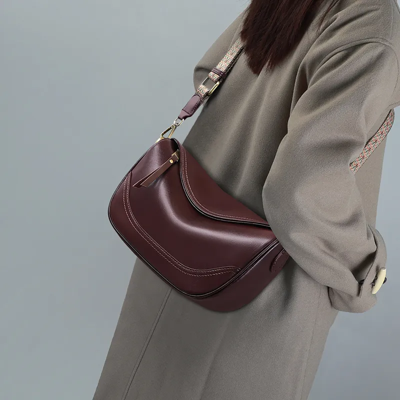 VINEY Cow Leather Dumpling Bag, Crossbody Bag, Shoulder Bag Trumpets Women's Wine Coffee-2