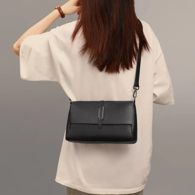VINEY Cow Leather Shoulder Bag Crossbody Bag Mom Bag Small Size Women's Black-2