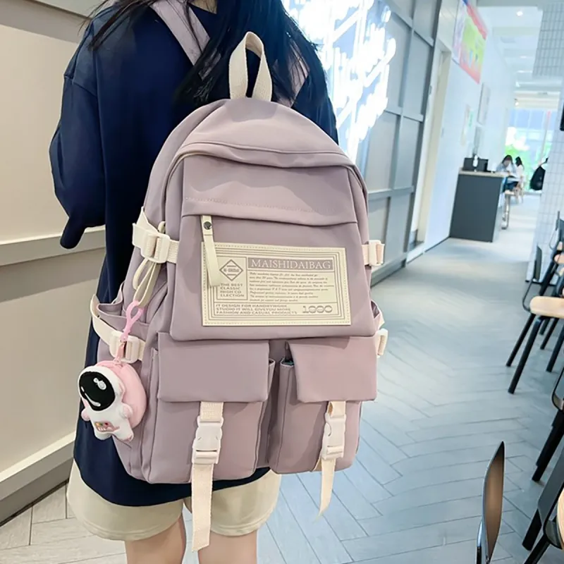 VINEY Nylon Fabric Backpack Laptop Bag Large Size Women's White-11