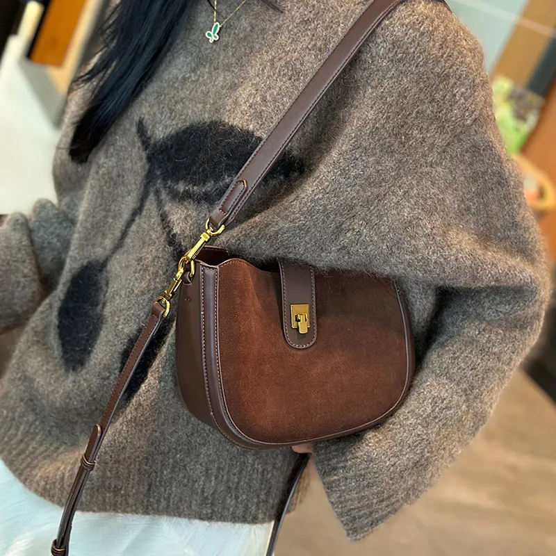 VINEY Cow Leather Shoulder Bag, Crossbody Bag, Bucket Bag Regular Women's Coffee-2