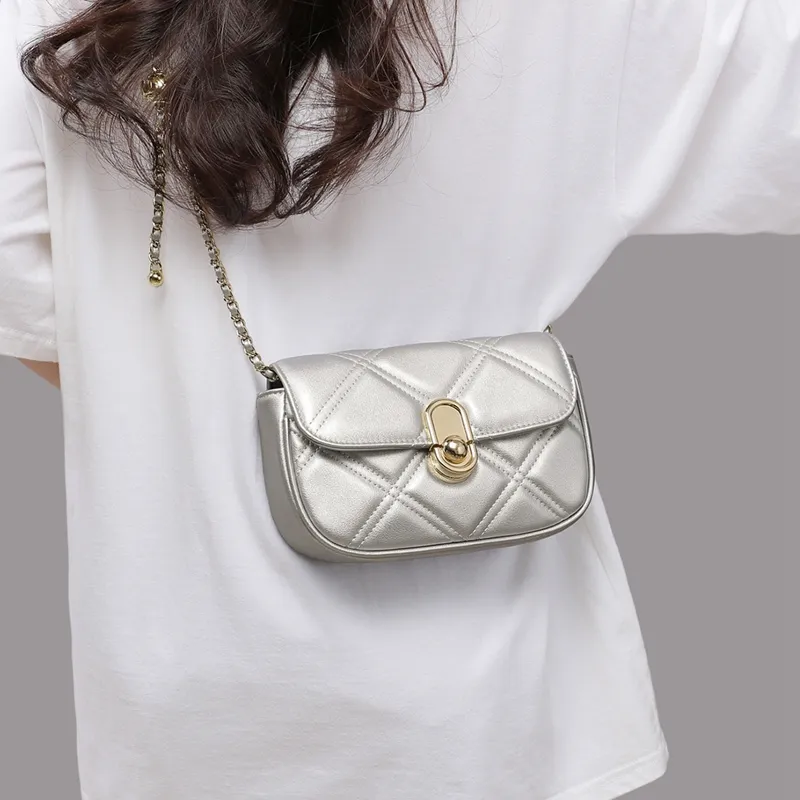 VINEY Cow Leather Shoulder Bag, Crossbody Bag Regular Women's Silver-3