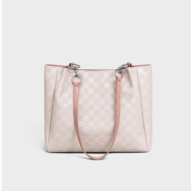 VINEY Cow Leather Shoulder Bag Tote Large Size Women's Pink-4