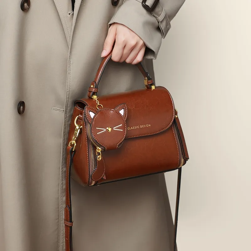 VINEY Cow Leather Handbag, Shoulder Bag, Crossbody Bag Regular Women's Coffee-2