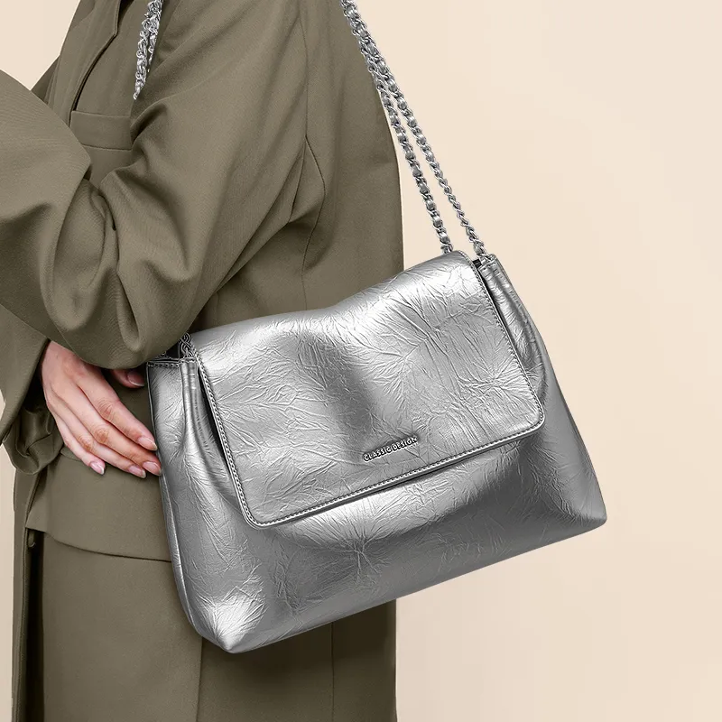 VINEY Cow Leather Shoulder Bag Regular Women's Silver-1
