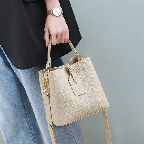 VINEY Cow Leather Handbag, Shoulder Chlo Bag, Crossbody Chlo Bag, Bucket Chlo Bag Regular Women's Ecru