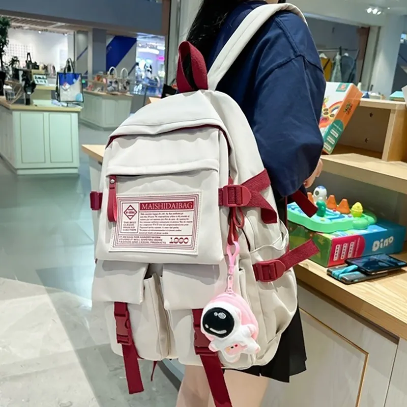 VINEY Nylon Fabric Backpack Laptop Bag Large Size Women's White-1