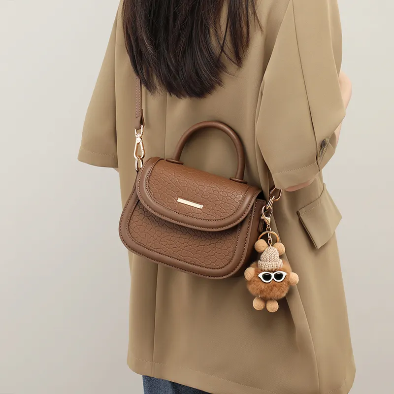 VINEY Cow Leather Handbag, Saddle Bag, Crossbody Bag, Shoulder Bag Small Size Women's Brown-1